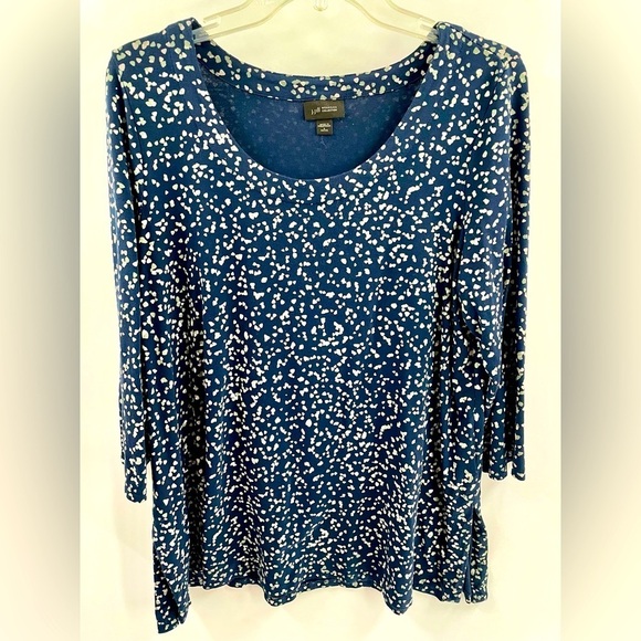 J. Jill Wherever Collection Rayon Stretch Scoop Neck Lined Navy Sage Grey Top - Picture 1 of 8
